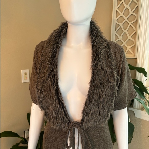 The Limited Brown Cardigan with Open Front and Plush Texture - Picture 2 of 7